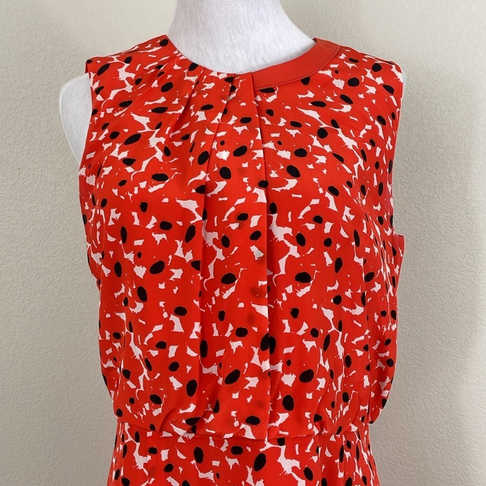Hugo Boss 100%‎ silk sleeveless knee length red white dot dress size 8 - Picture 2 of 6
